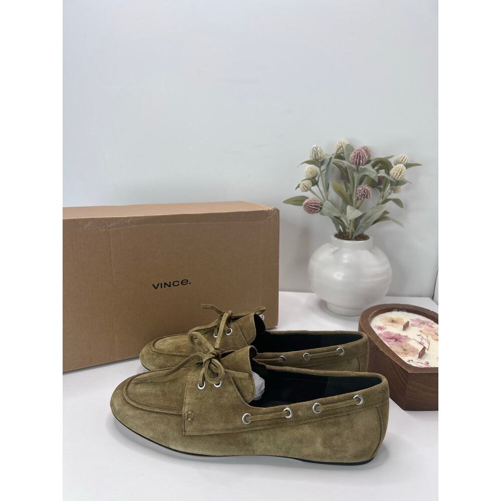 Vince Marin Classic Suede Slip On Boat Shoe Olivewood Women 8.5M Nautical